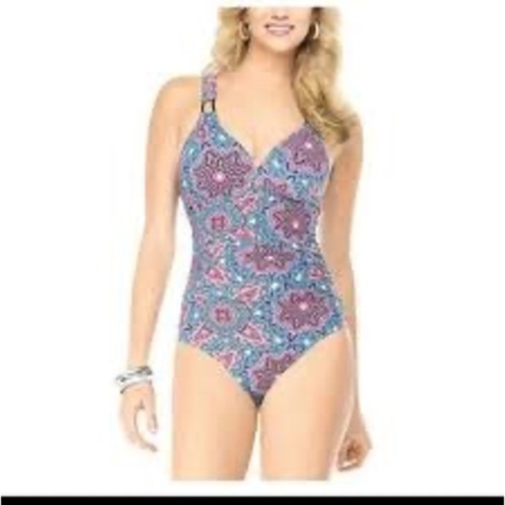 Assets by sara Blakely Spanx one piece swimsuit women's size Xl blue pink